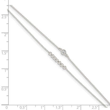 Sterling Silver 2-Strand Beaded CZ 9 inch Plus 1 inch Extender - Total 10 inch Anklet