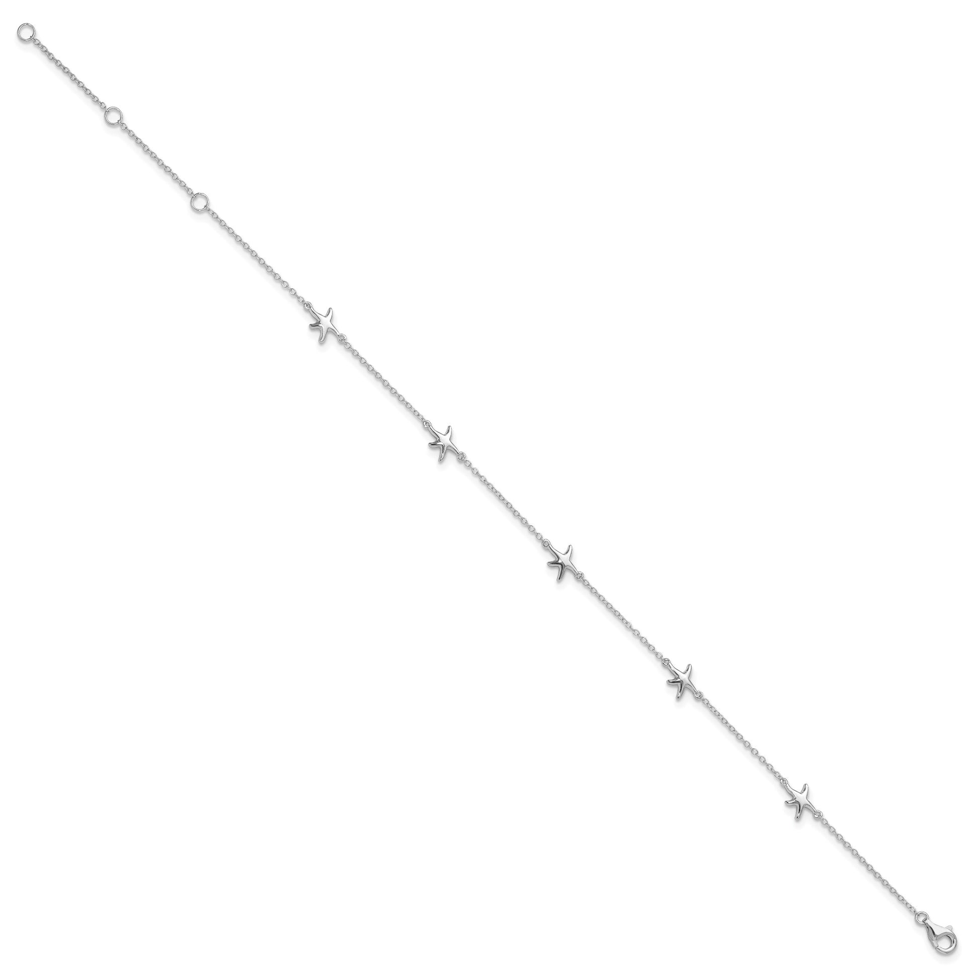 Sterling Silver Rhodium-plated Starfish 10 inch Plus 2 inch Extender - Total 12 inch Anklet