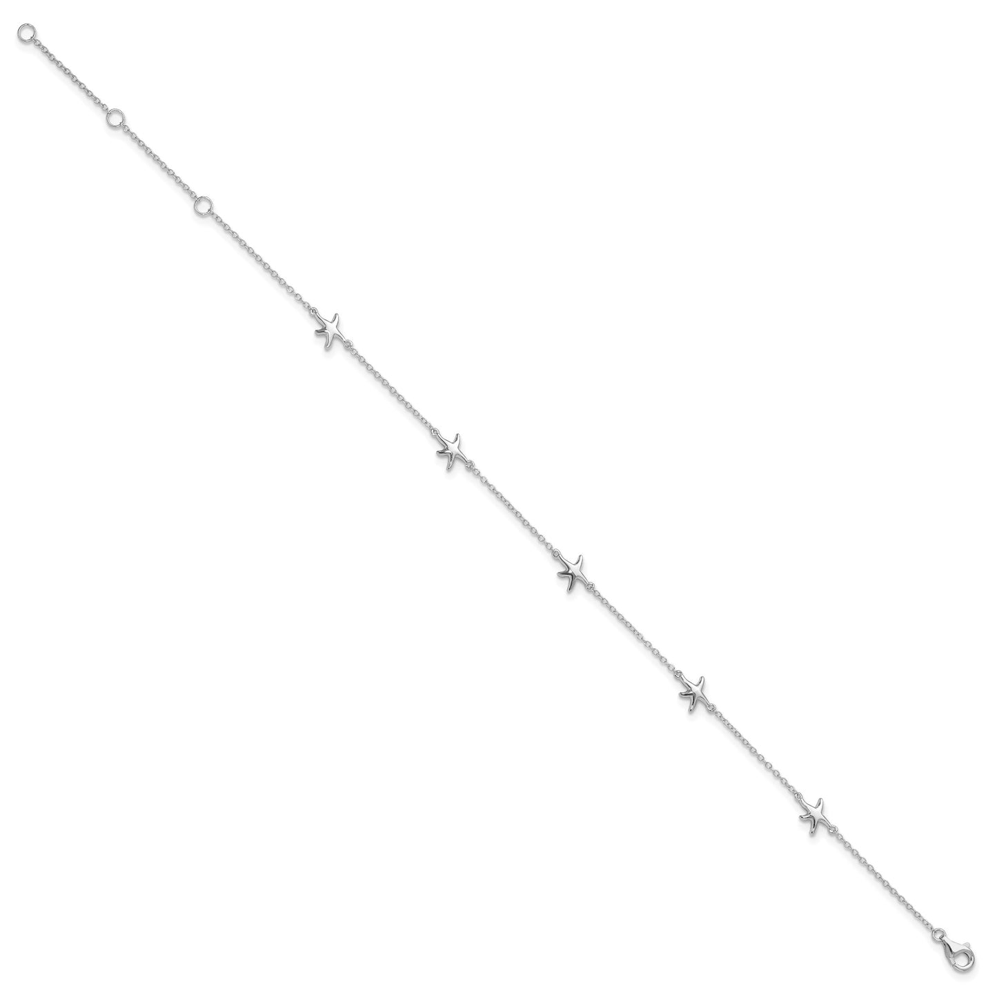 Sterling Silver Rhodium-plated Starfish 9 inch Plus 2 inch Extender - Total 11 inch Anklet