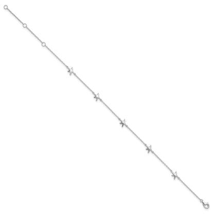 Sterling Silver Rhodium-plated Starfish 9 inch Plus 2 inch Extender - Total 11 inch Anklet