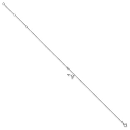 Sterling Silver Rhodium-plated CZ Dolphin 9 inch Plus 2 inch Extender - Total 11 inch Anklet