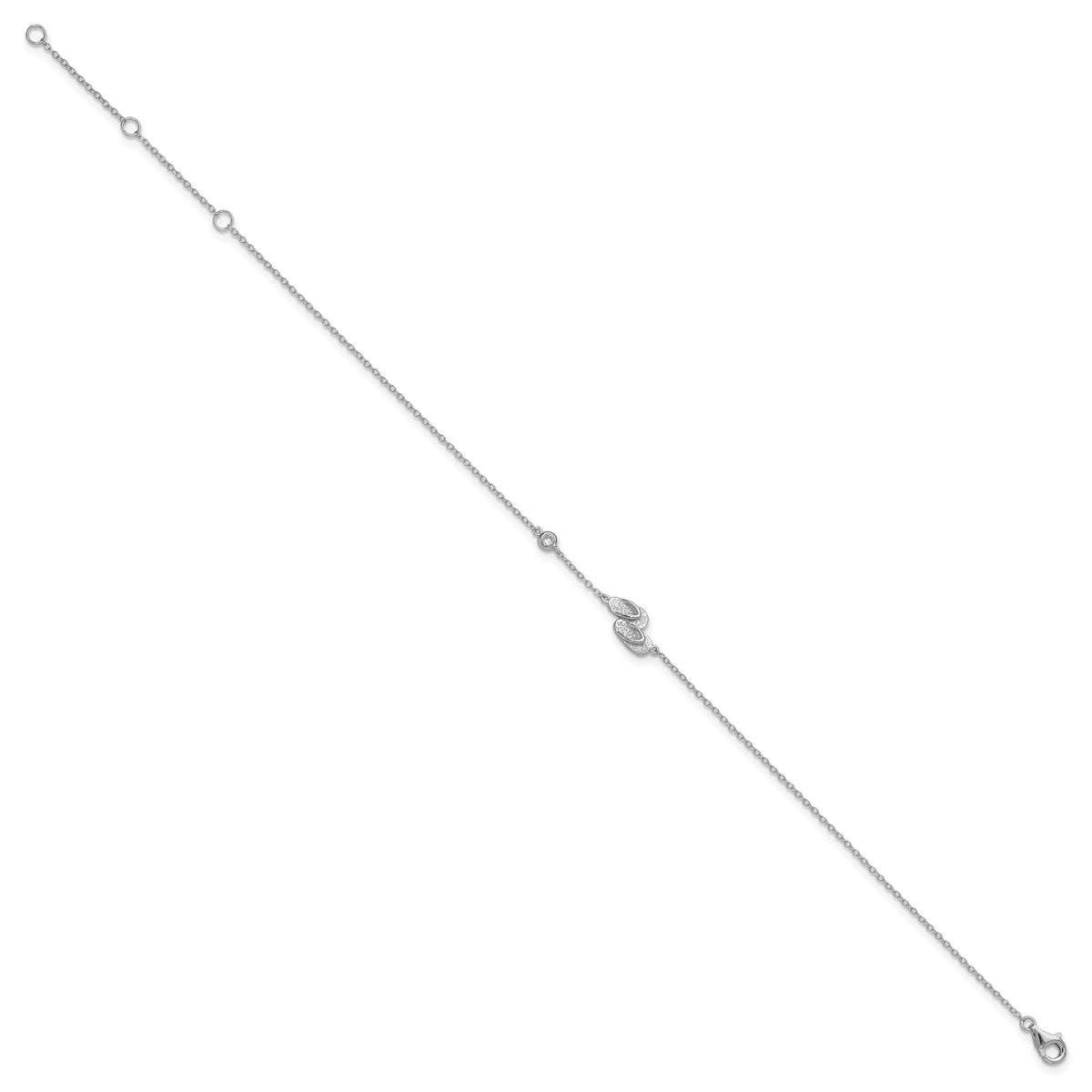 Sterling Silver Rhodium-plated CZ Flip Flops 9 inch Plus 2 inch Extender - Total 11 inch Anklet