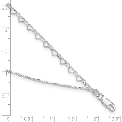 Sterling Silver 2-Strand Heart Link 9 inch Plus 1 inch Extender - Total 10 inch Anklet