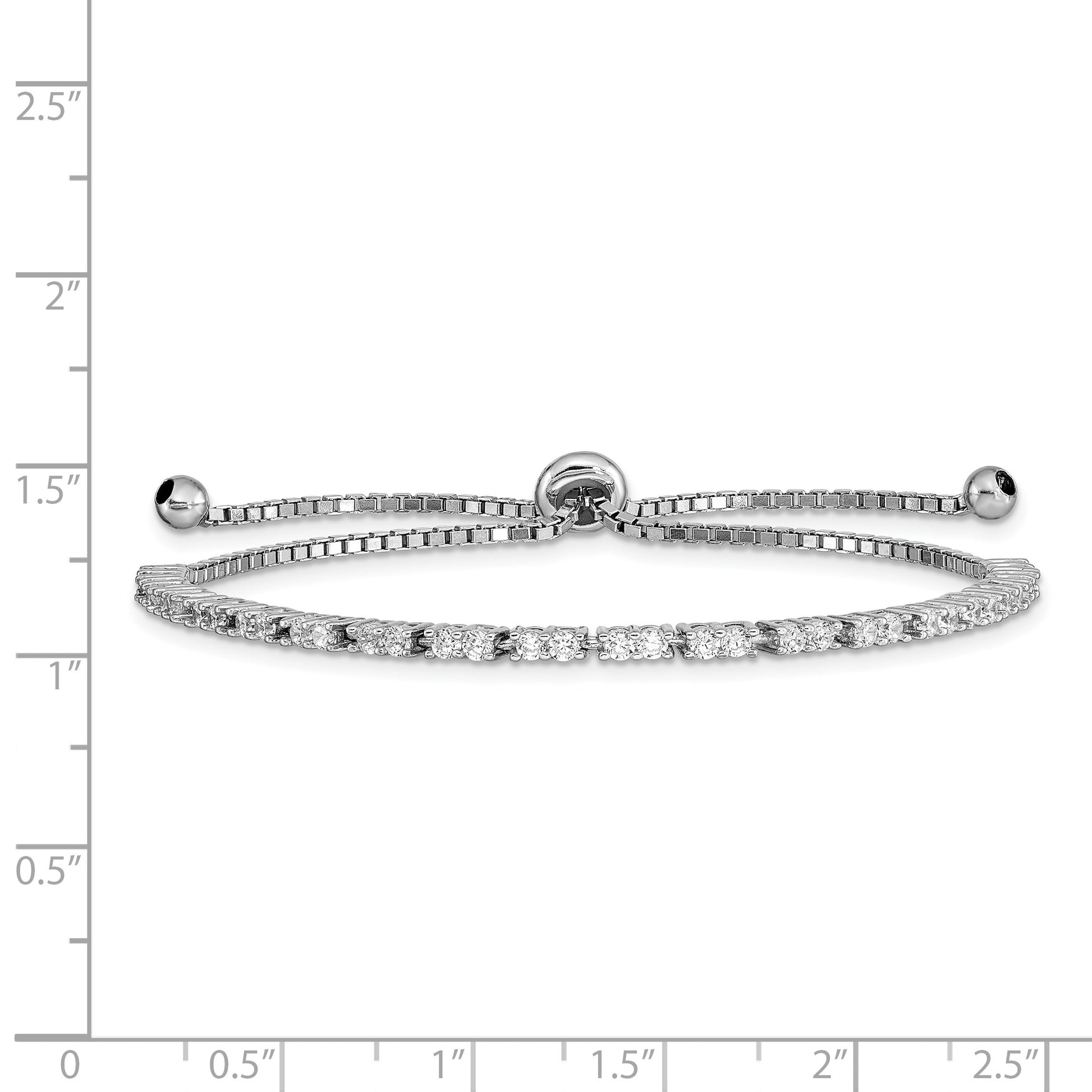 Sterling Silver Rhodium-plated April CZ Adjustable Bracelet