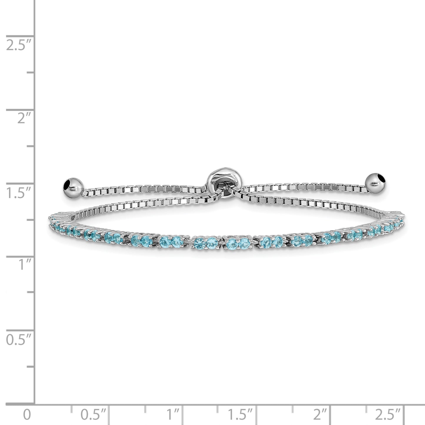 Sterling Silver Rhodium-plated December Blue CZ Adjustable Bracelet