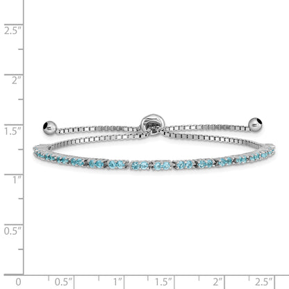 Sterling Silver Rhodium-plated December Blue CZ Adjustable Bracelet