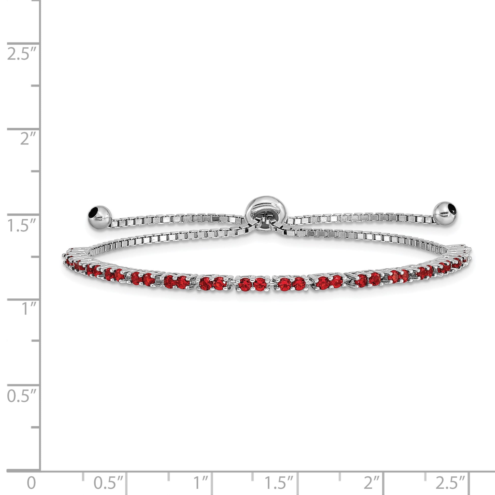 Sterling Silver Rhodium-plated July Red CZ Adjustable Bracelet