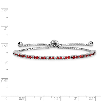 Sterling Silver Rhodium-plated July Red CZ Adjustable Bracelet