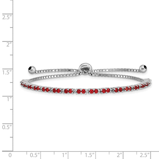 Sterling Silver Rhodium-plated July Red CZ Adjustable Bracelet