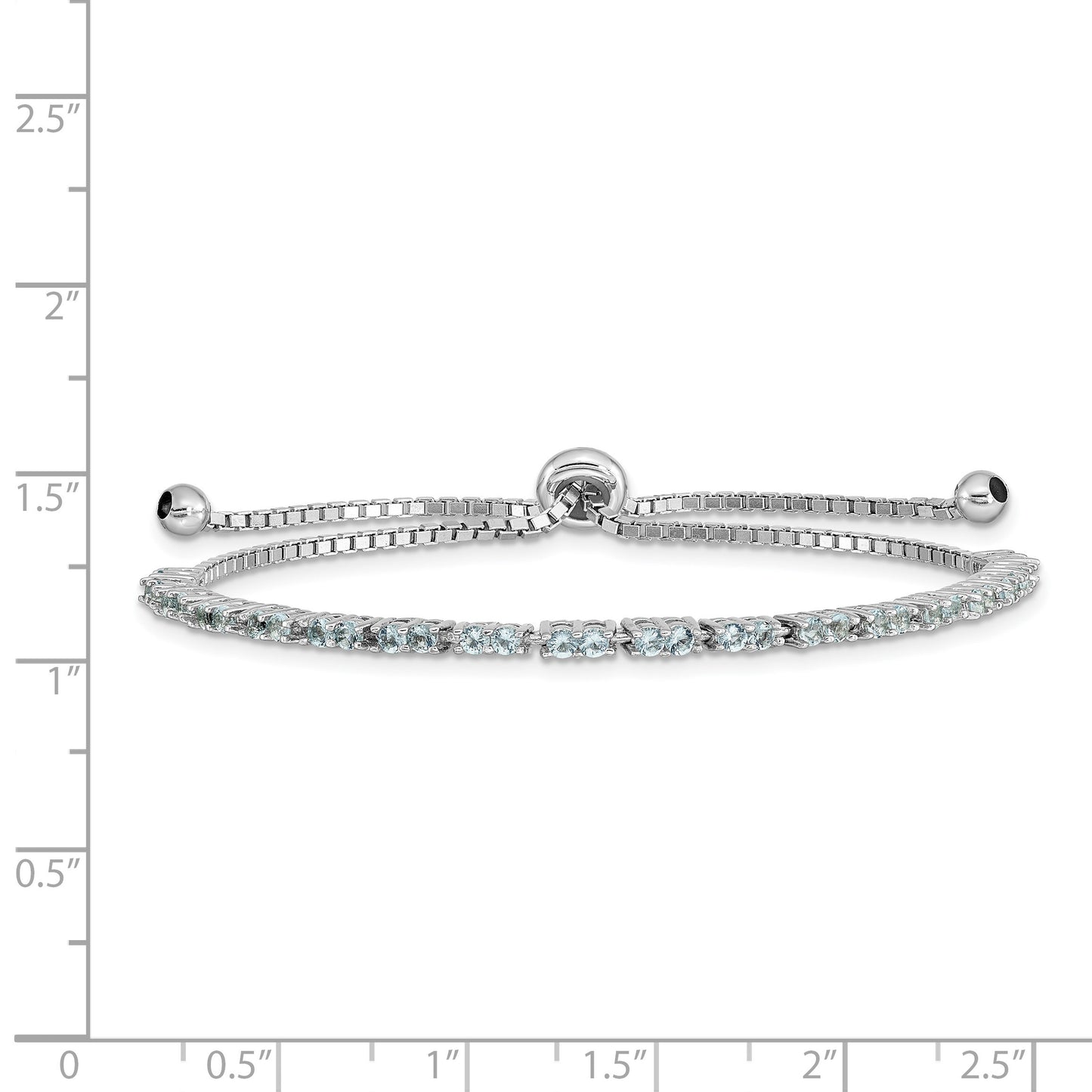 Sterling Silver Rhodium-plated March Light Blue CZ Adjustable Bracelet