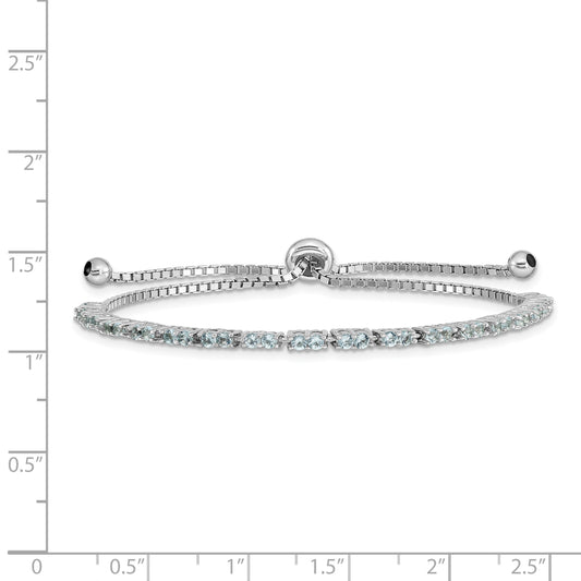 Sterling Silver Rhodium-plated March Light Blue CZ Adjustable Bracelet
