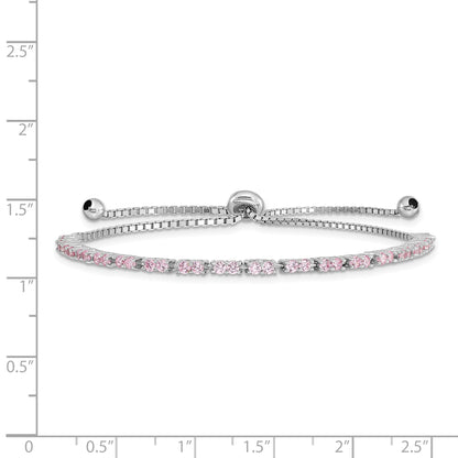 Sterling Silver Rhodium-plated October Pink CZ  Adjustable Bracelet