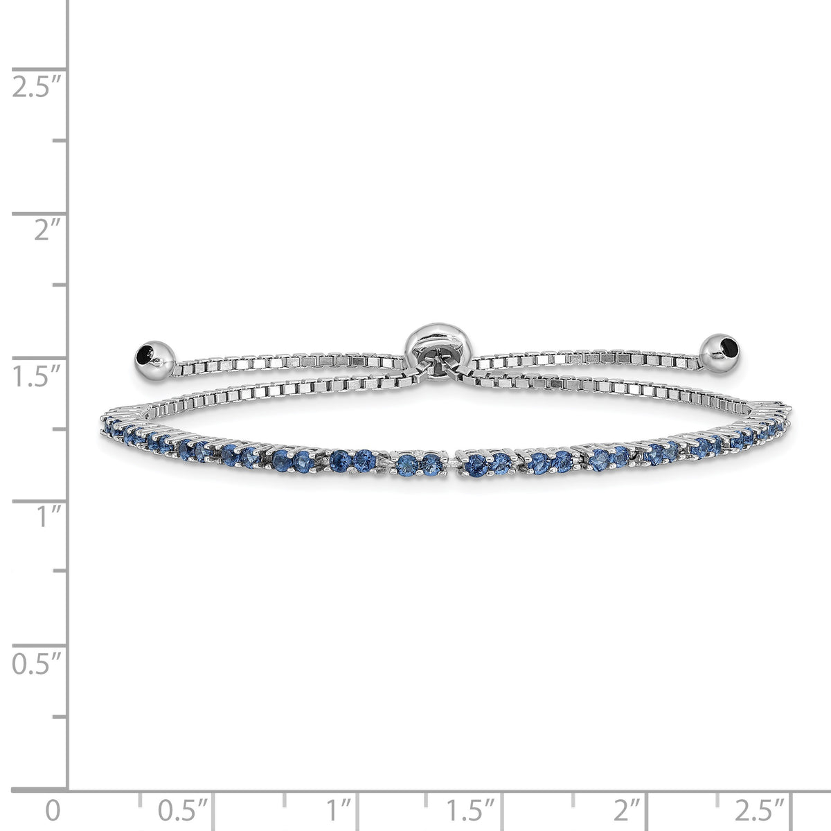 Sterling Silver Rhod-plated September Blue CZ Adjustable Bracelet