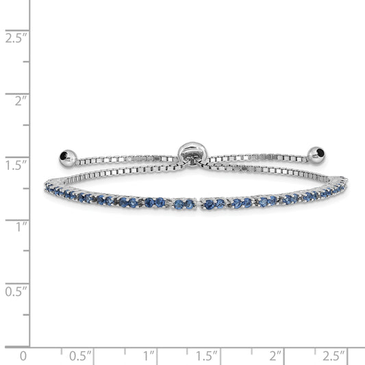 Sterling Silver Rhod-plated September Blue CZ Adjustable Bracelet