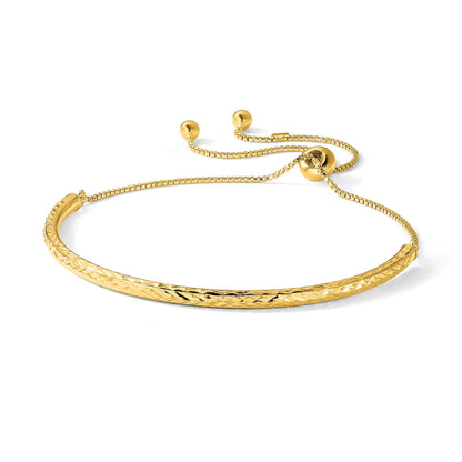 Sterling Silver Gold-tone Diamond-cut Bar Adjustable Bracelet