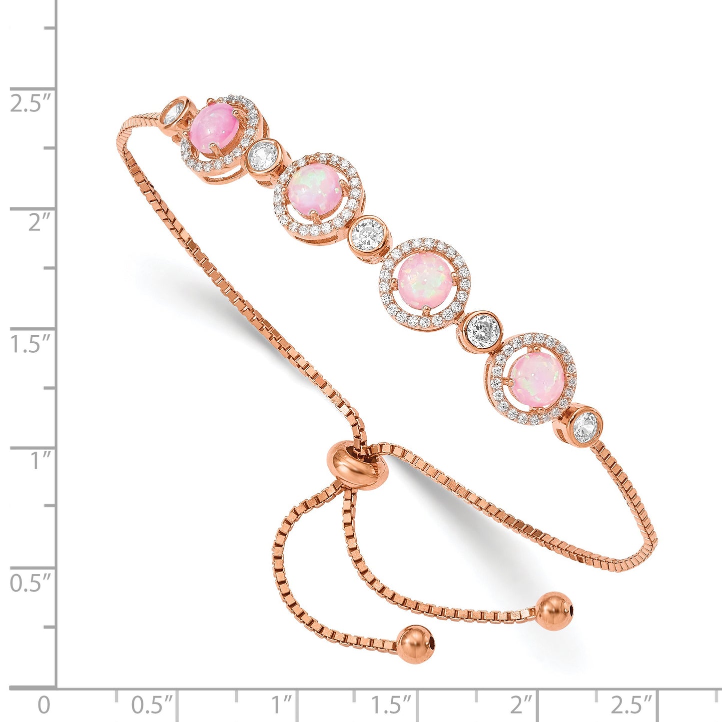 Sterling Silver Rose-plated Created Opal and CZ Adjustable Bracelet