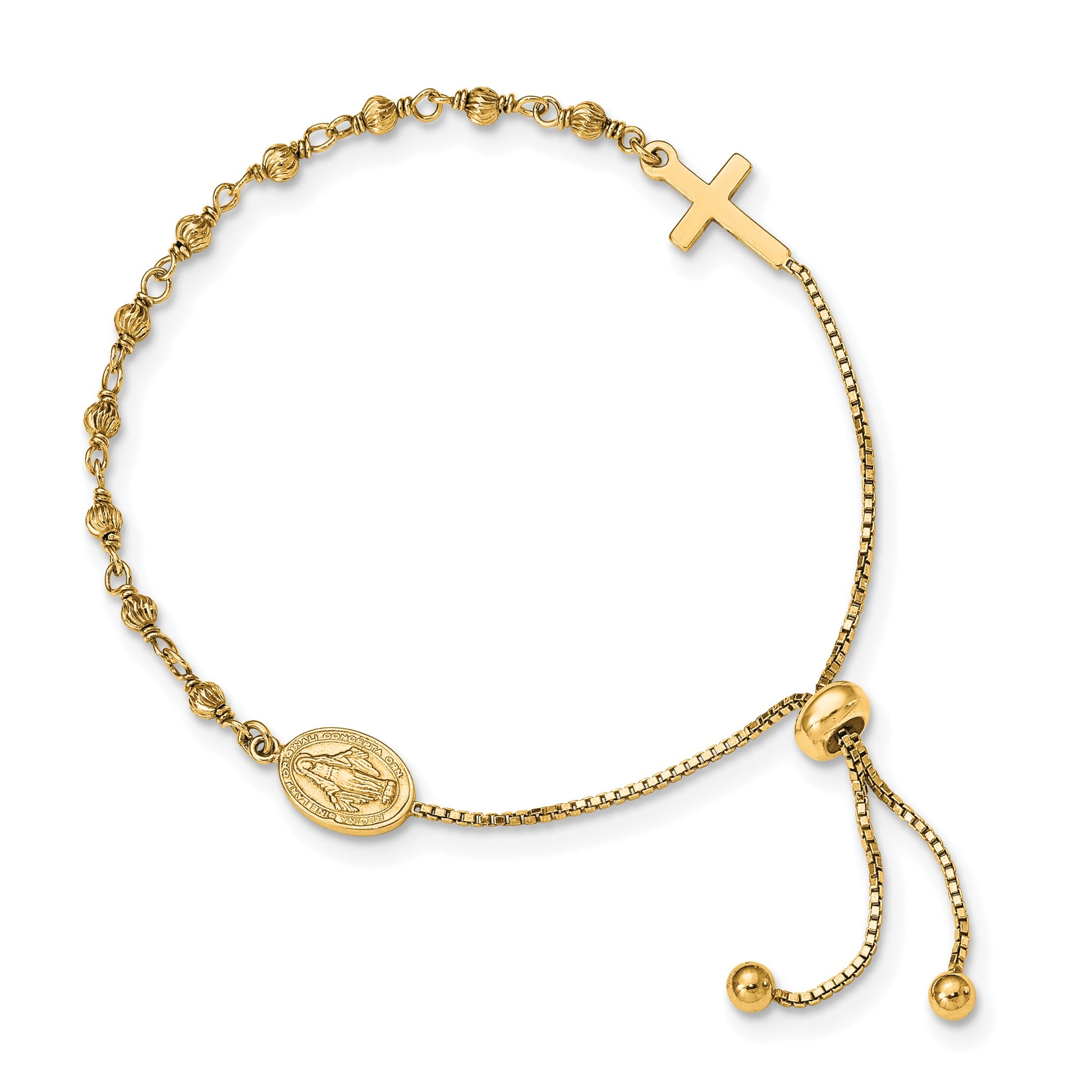 Affordable Expressions Sterling Silver Gold-tone Miraculous Medal Adjustable Bracelet