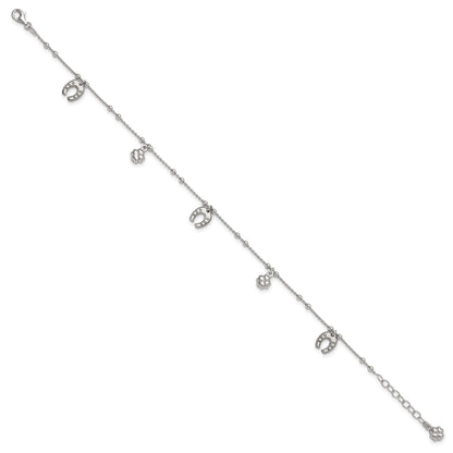 Sterling Silver Rhodium-plated Clover/Horseshoe 9 inch Plus 1 inch Extender - Total 10 inch Anklet