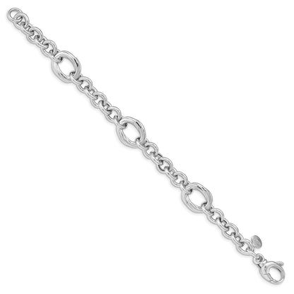 Sterling Silver Rhodium Plated Polished Link Bracelet