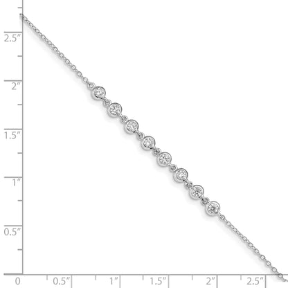 Sterling Silver Rhodium-plated Bezel CZ w/.5in ext Bracelet