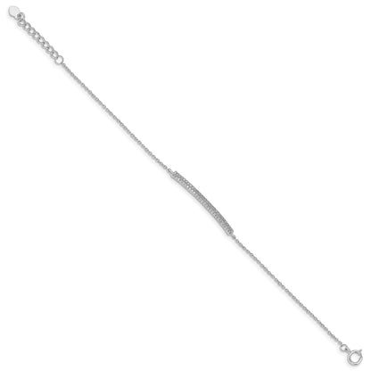 Sterling Silver Rhodium-plated 2-Row Pave CZ w/1in. Ext. Bracelet