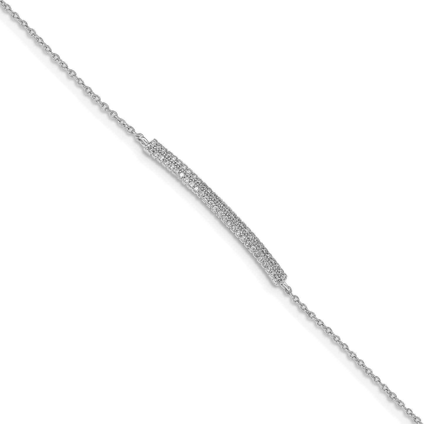 Sterling Silver Rhodium-plated 2-Row Pave CZ w/1in. Ext. Bracelet