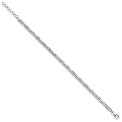 Sterling Silver Rhodium-plated 2 Row CZ w/1 in ext Bracelet