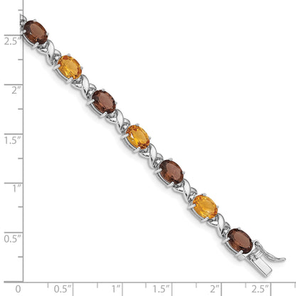 Sterling Silver Rhod-pltd Smoky Quartz/Citrine/Wh.Topaz Bracelet