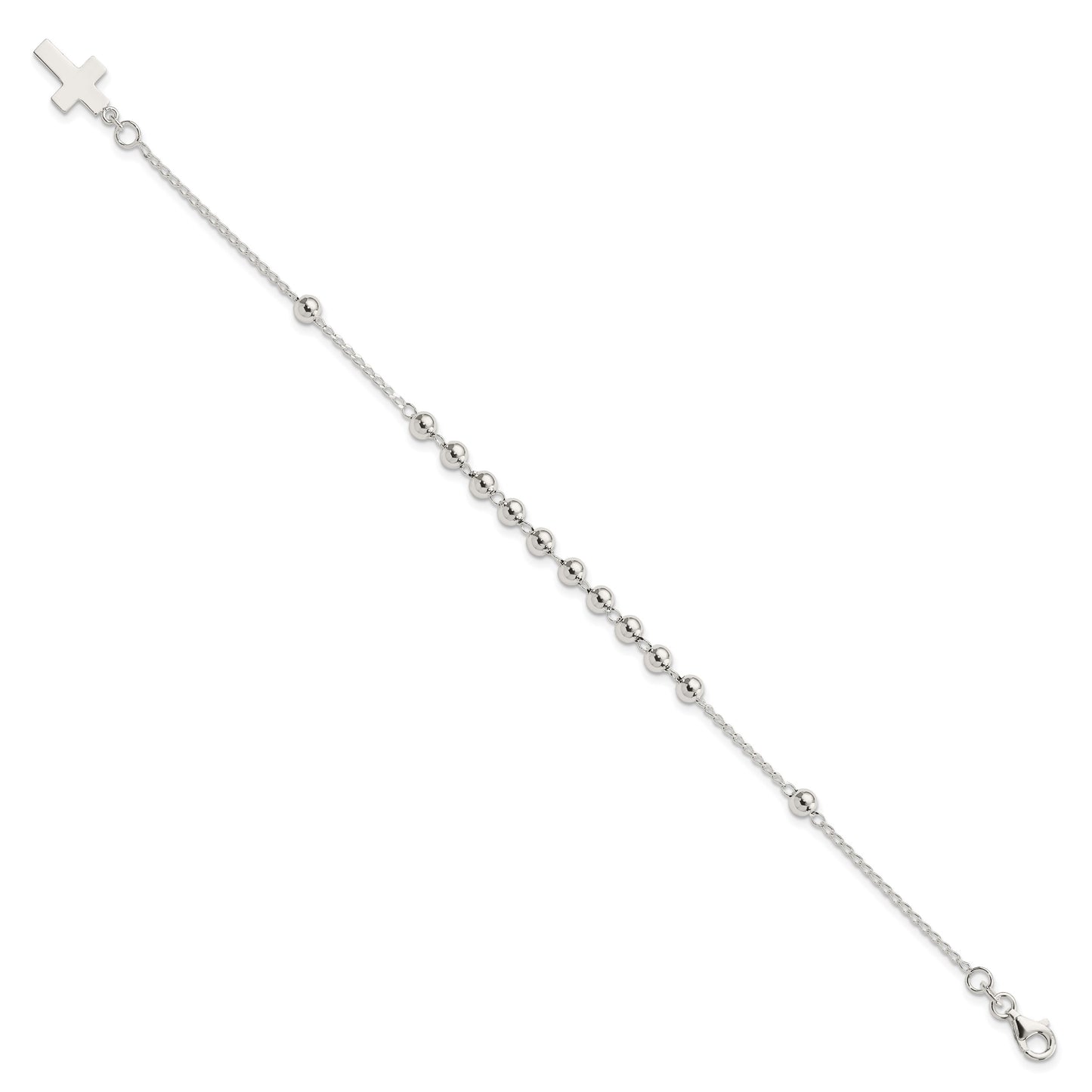 Sterling Silver Beaded Cross Bracelet