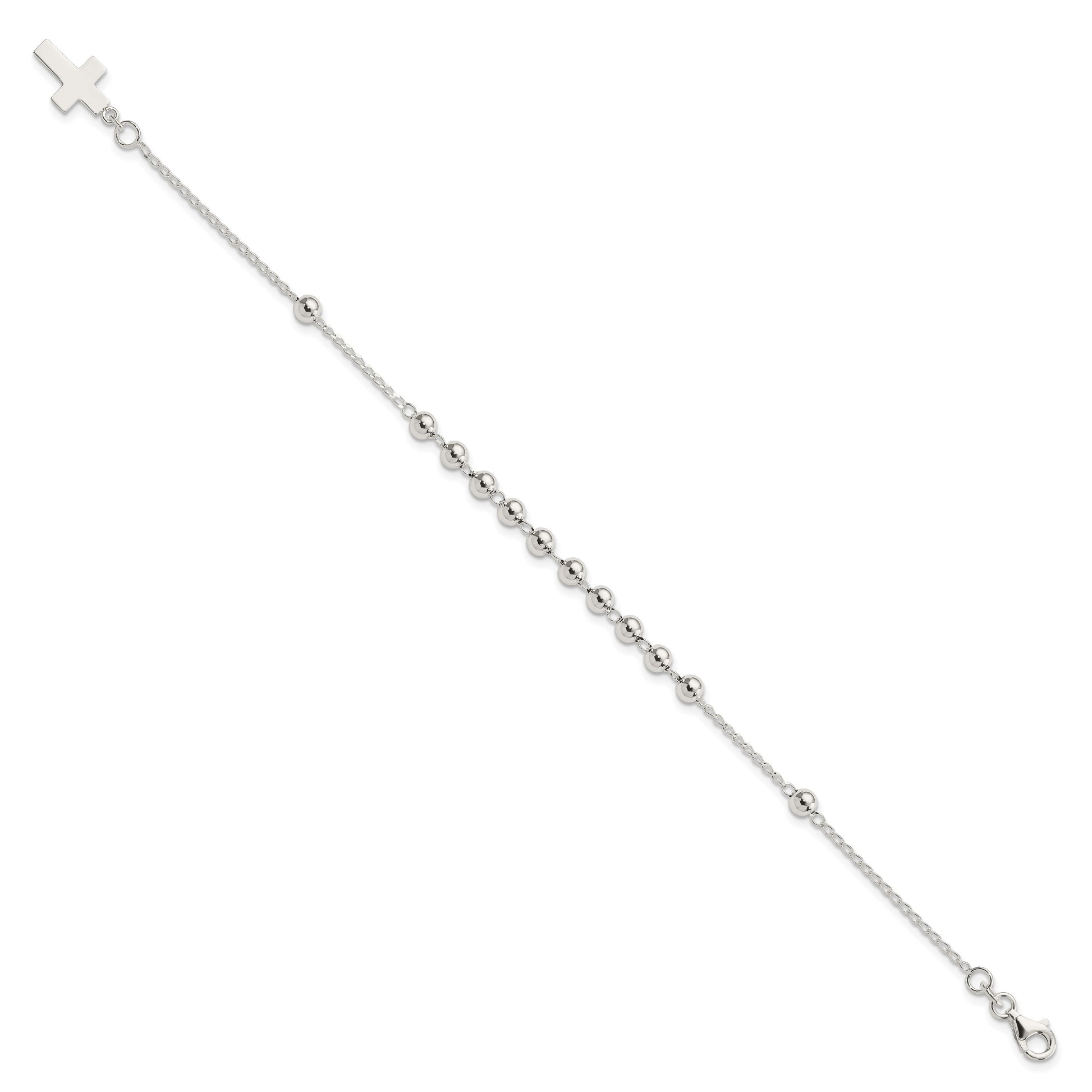 Sterling Silver Beaded Cross Bracelet