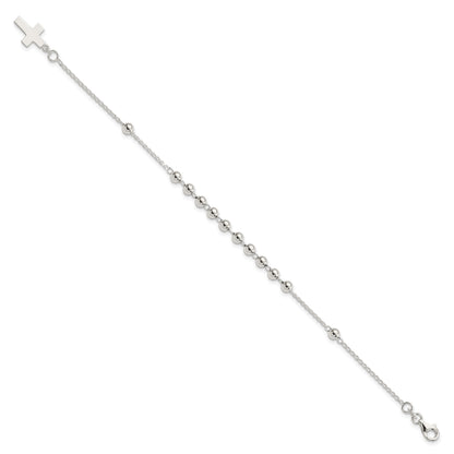 Sterling Silver Beaded Cross Bracelet