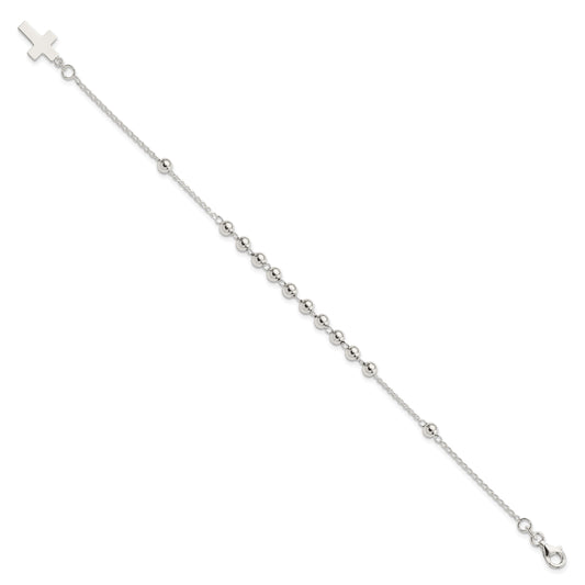 Sterling Silver Beaded Cross Bracelet
