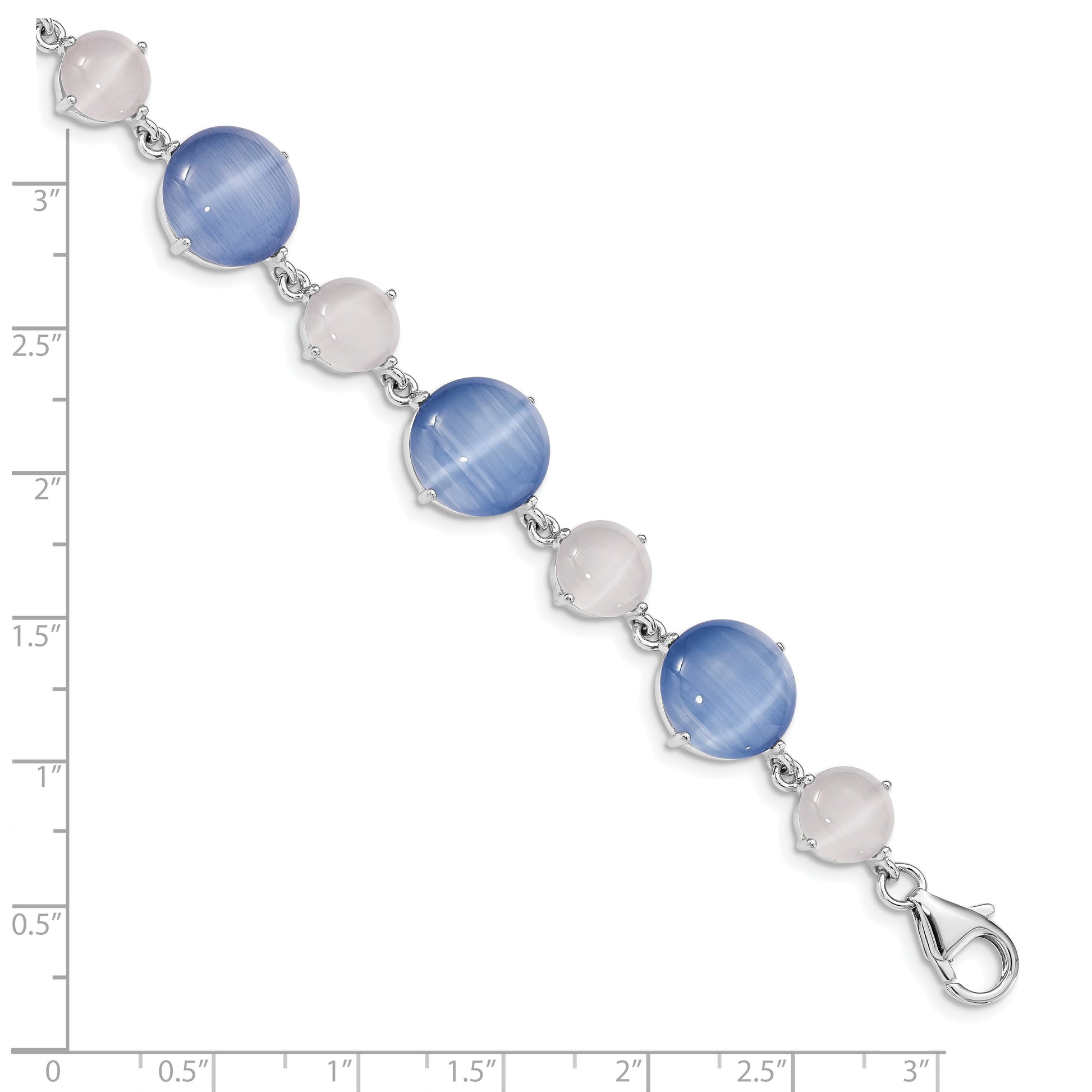 Sterling Silver RH-plated Created Blue Cats Eye w/ 1in ext Bracelet