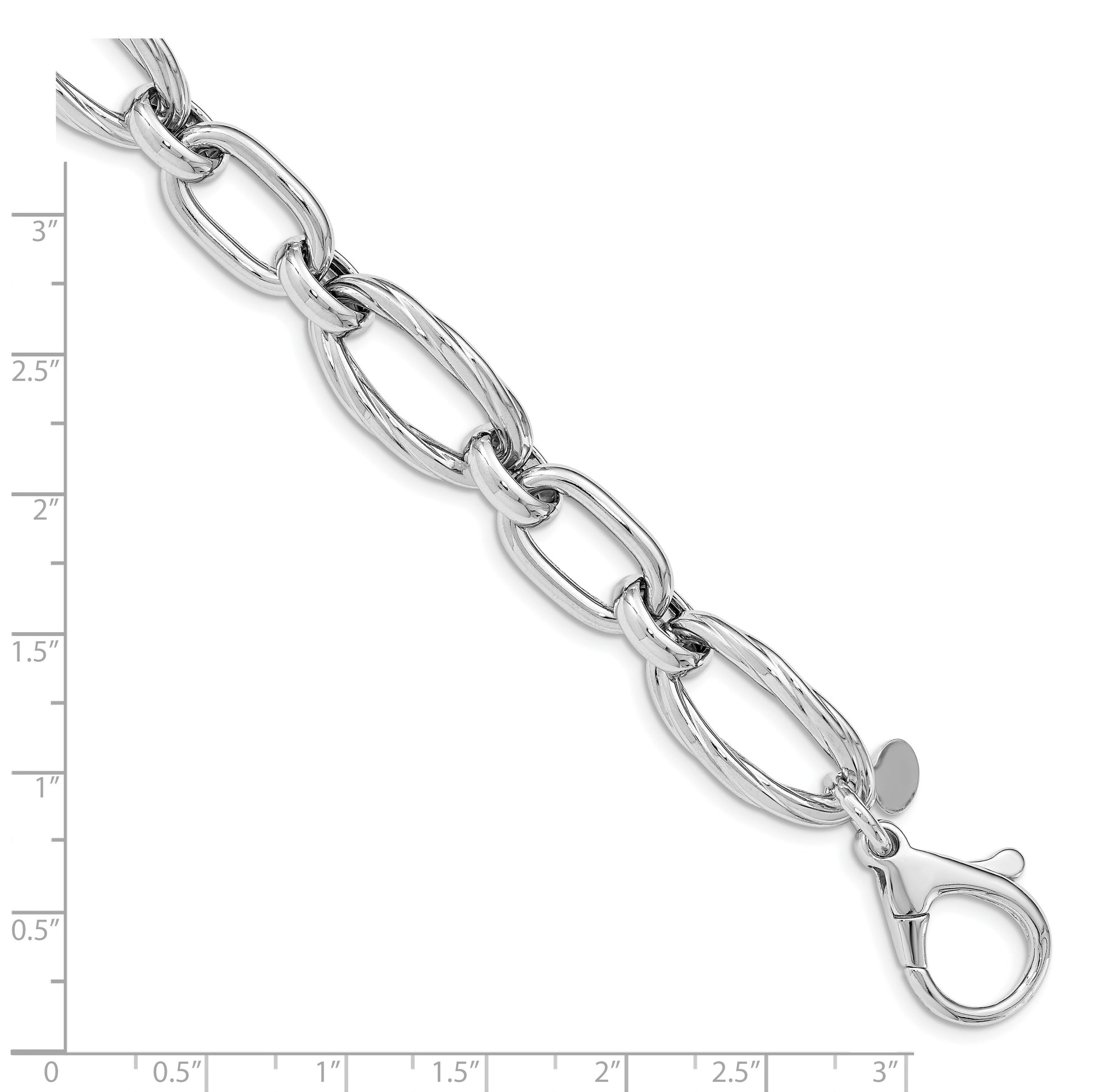 Sterling Silver Rhodium Plated Polished Link Bracelet
