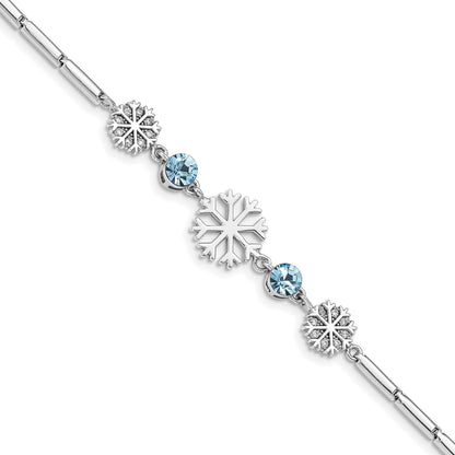 Sterling Silver RH-plated Crystal Snowflake w/1in ext Bracelet