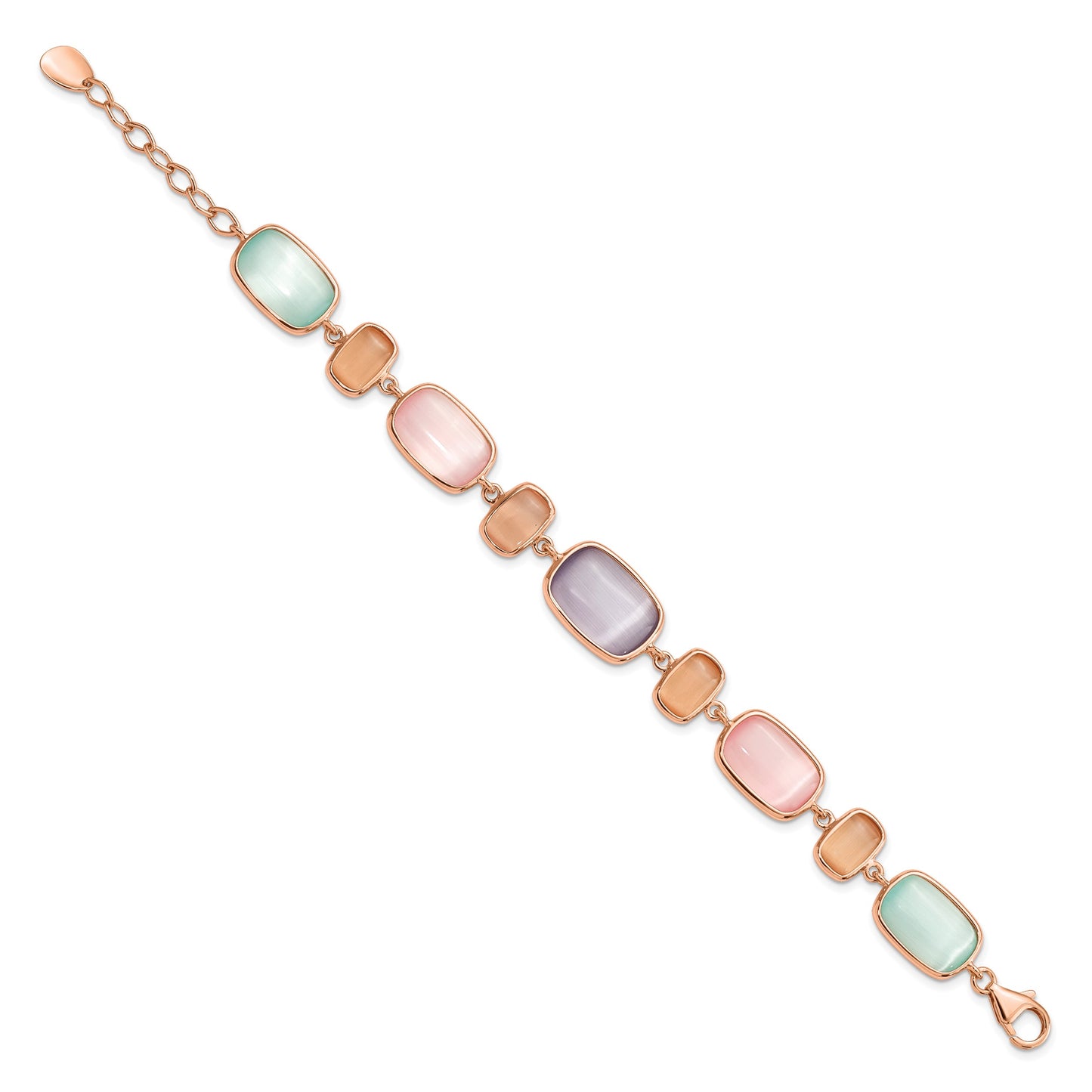 Sterling Silver Rose-tone and Created Cats Eye w/ 1in ext. Bracelet