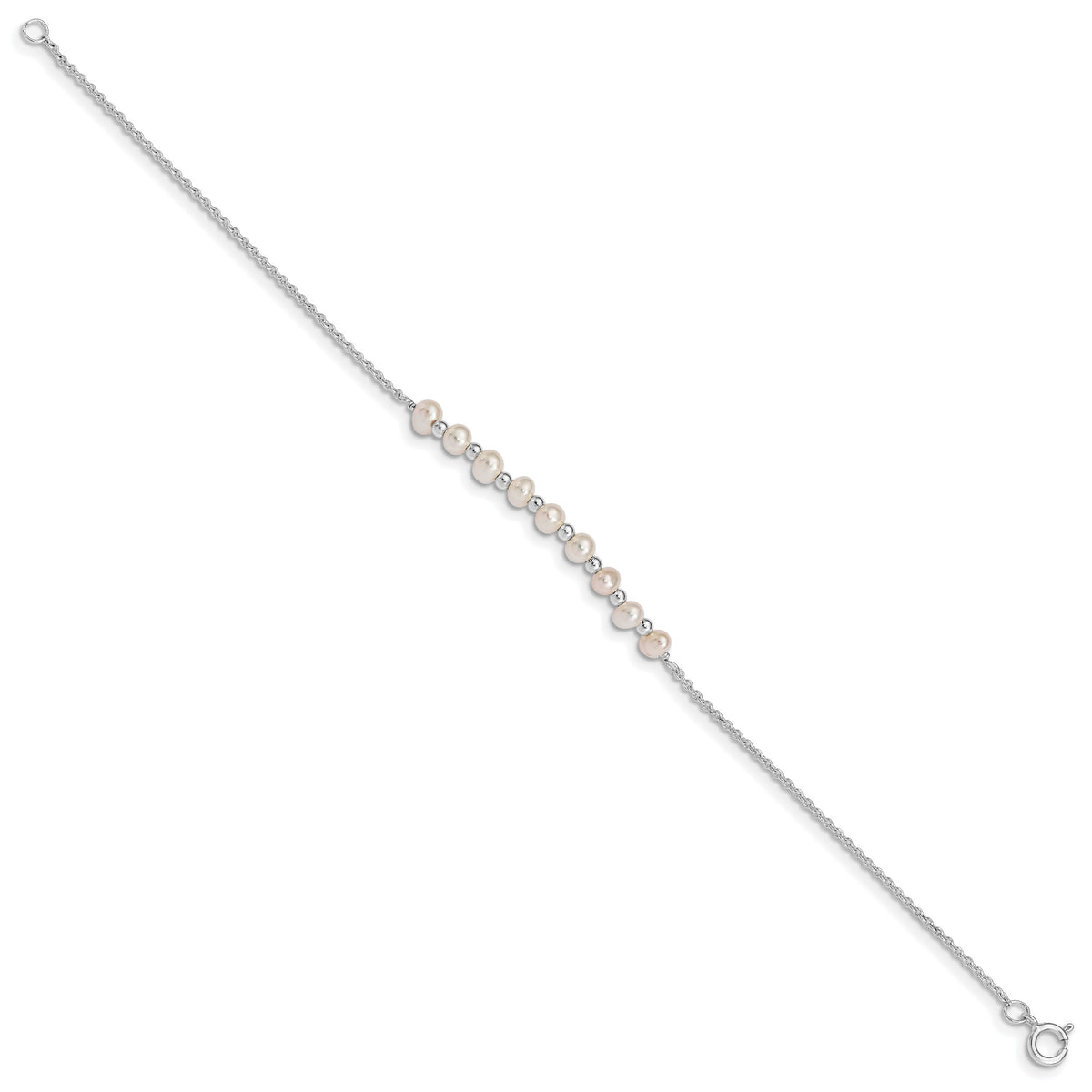 Sterling Silver White Semi-round Rh-plated Freshwater Cultured Pearl Bracel