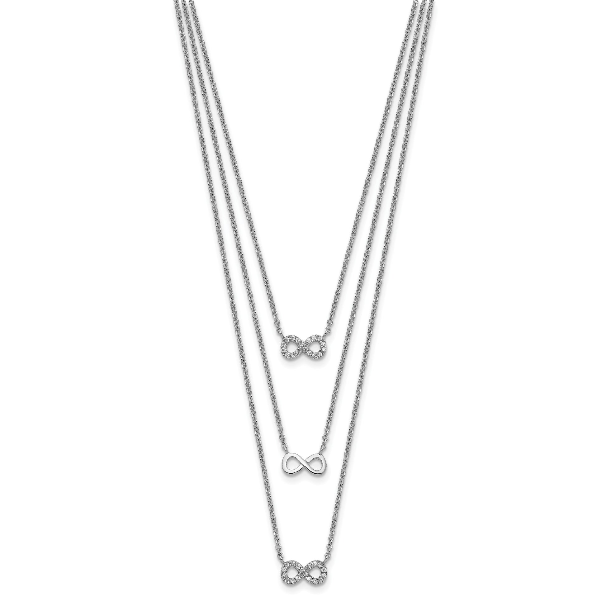 Sterling Silver Rhod-plated 3-Strand CZ Infinity w/2in ext. Necklace