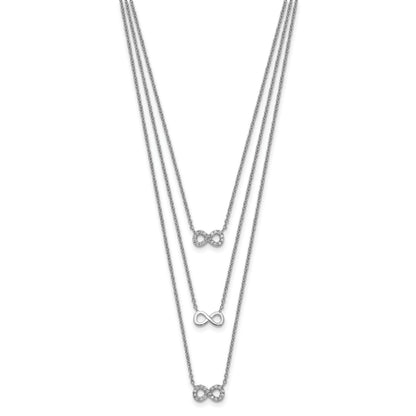 Sterling Silver Rhod-plated 3-Strand CZ Infinity w/2in ext. Necklace