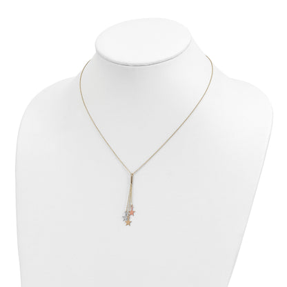 Sterling Silver Rhod-pltd CZ Star and Moon 2in ext 2-strand Necklace