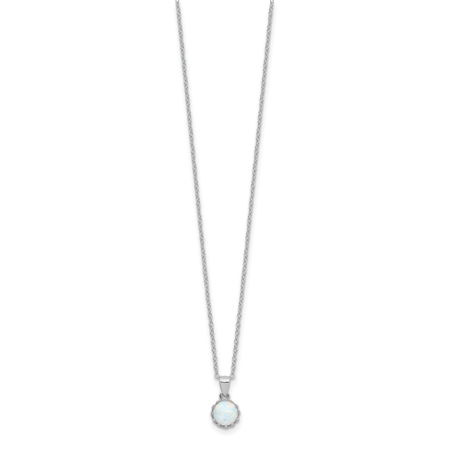 Sterling Silver Rhodium-plated Polished Created Opal Necklace