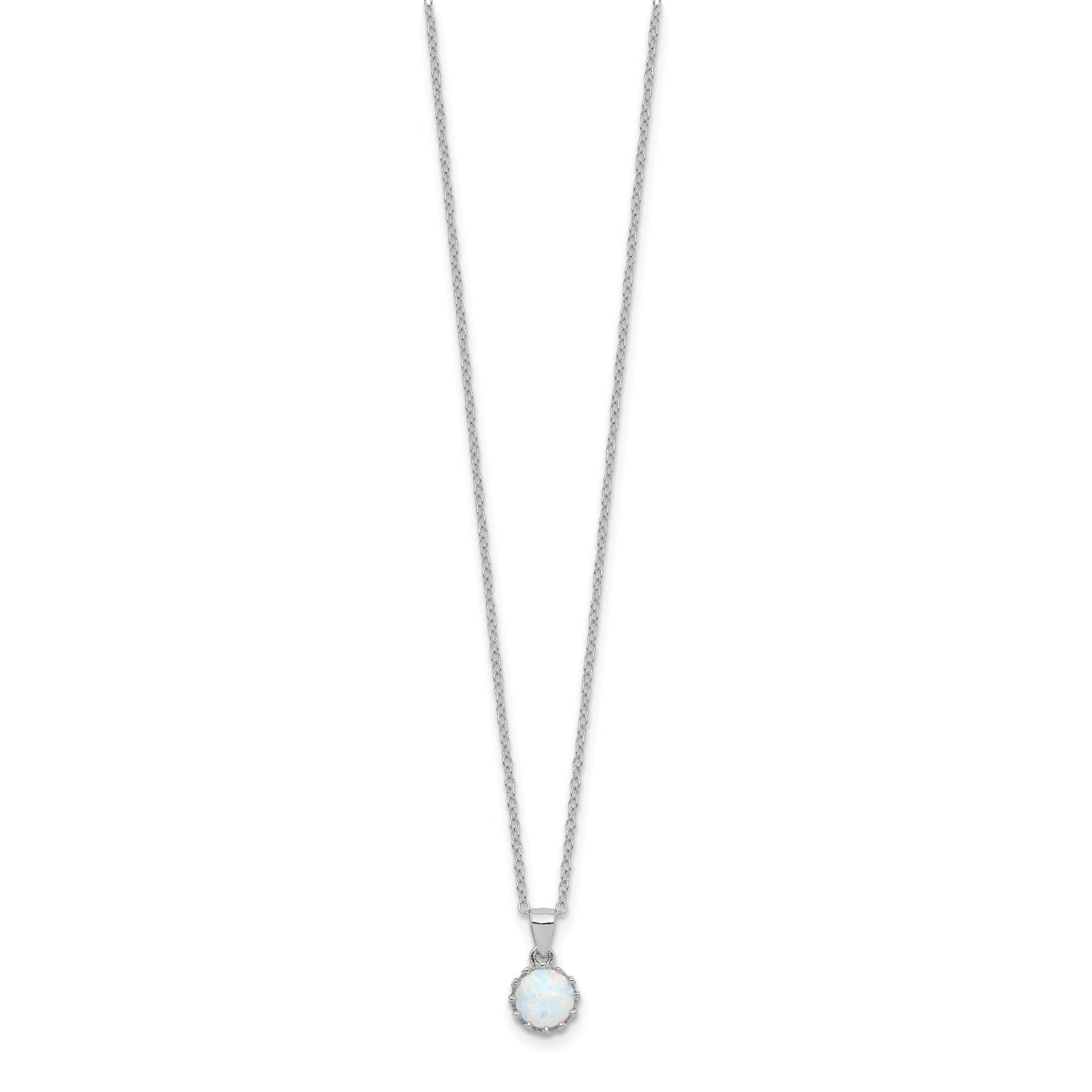 Sterling Silver Rhodium-plated Polished Created Opal Necklace