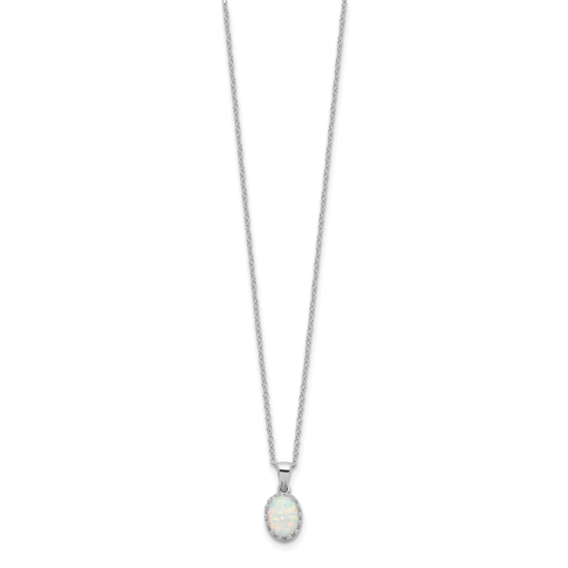 Sterling Silver Rhodium-plated Polish Oval Created Opal Necklace
