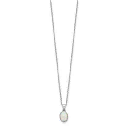 Sterling Silver Rhodium-plated Polish Oval Created Opal Necklace