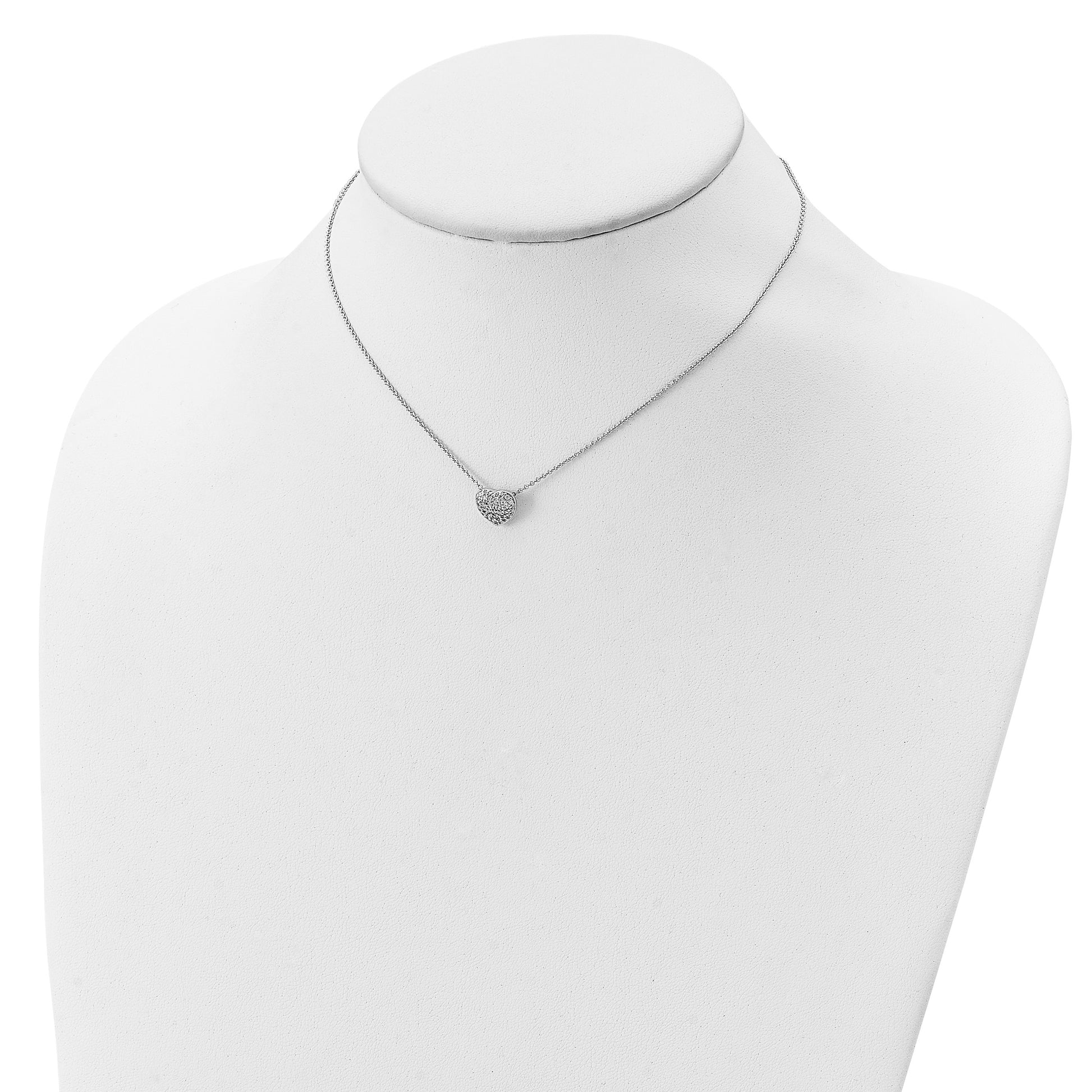 Sterling Silver Rhodium Plated CZ Heart w/1.5in ext Necklace