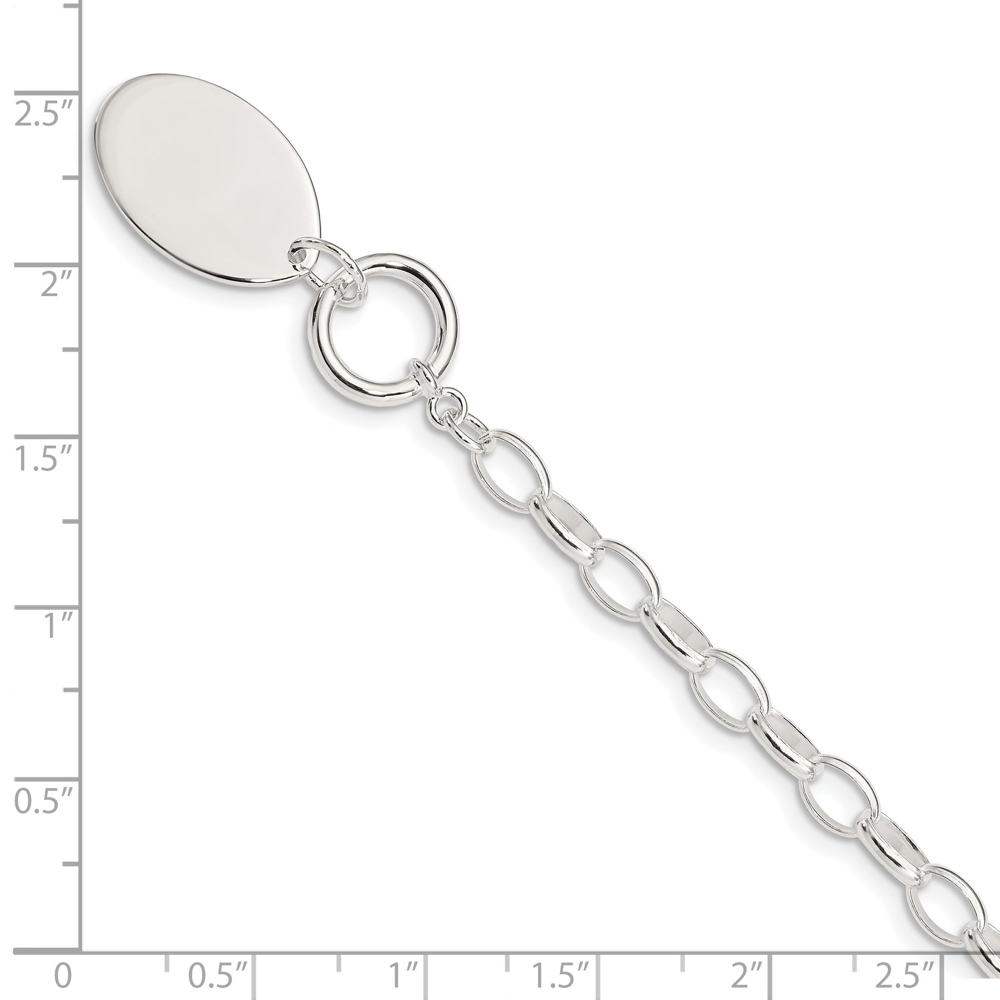 Sterling Silver Rhodium-plated Fancy Oval Disc Bracelet