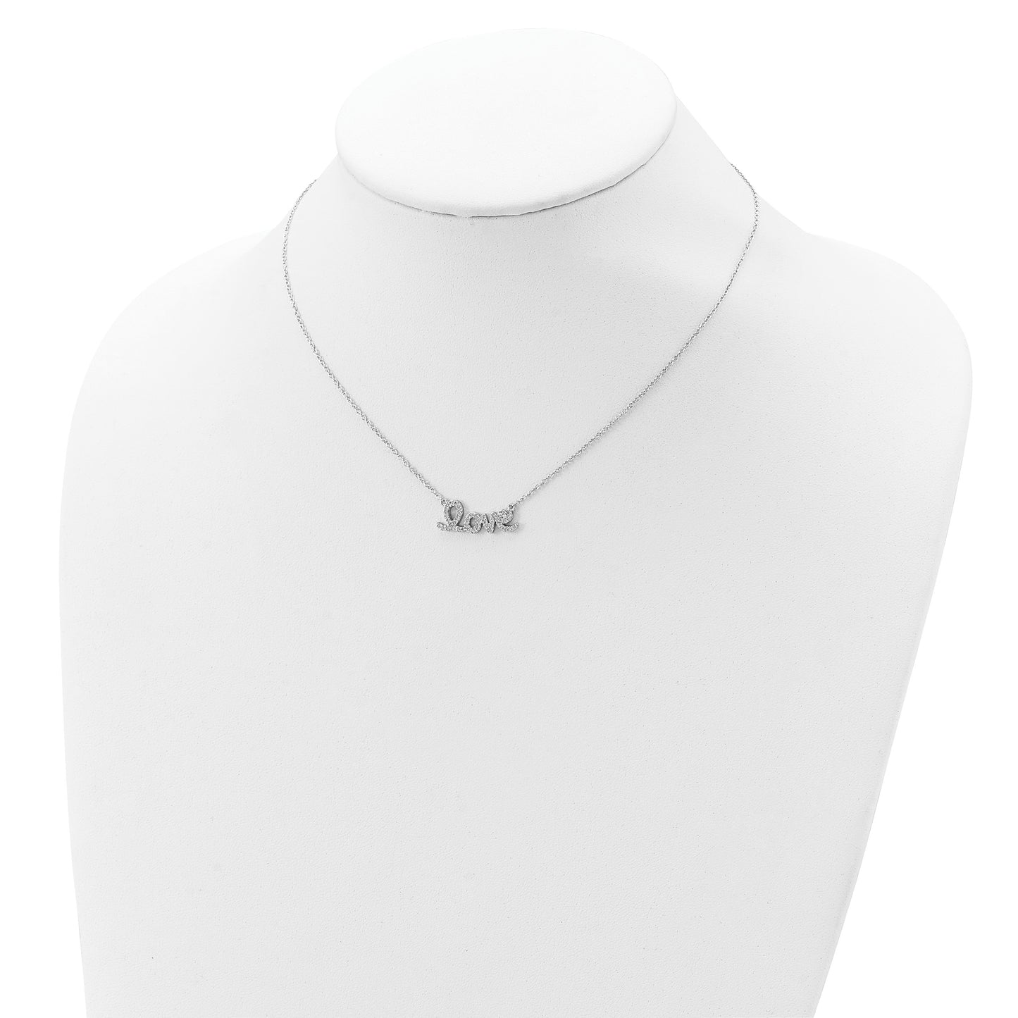 Sterling Silver Rhodium-plated CZ LOVE w/1in ext Necklace