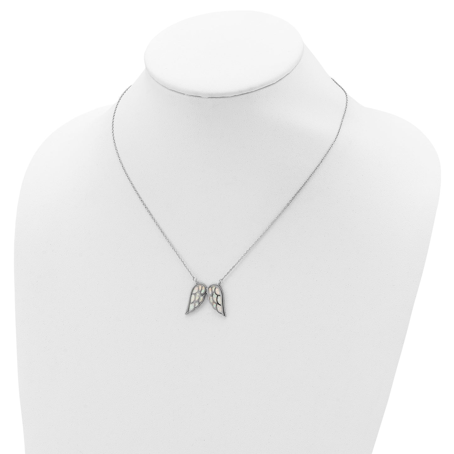 Sterling Silver Rhod-plated Created Opal Wings w/1.5in ext Necklace