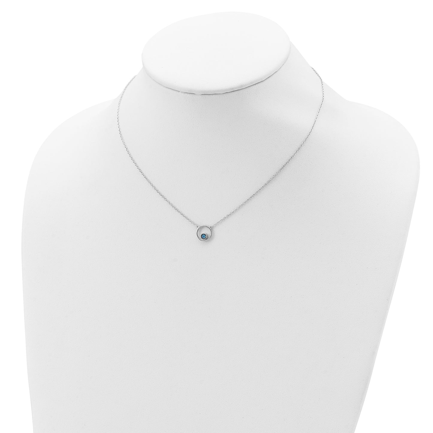 Sterling Silver Rhodium-plated Created Opal Circle w/ 2in ext. Necklace