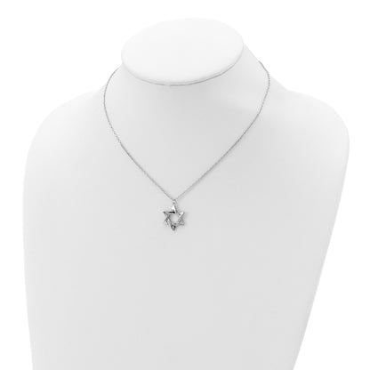 Sterling Silver Rhodium-plated Star of David 16.5in plus 2in ext. Necklace